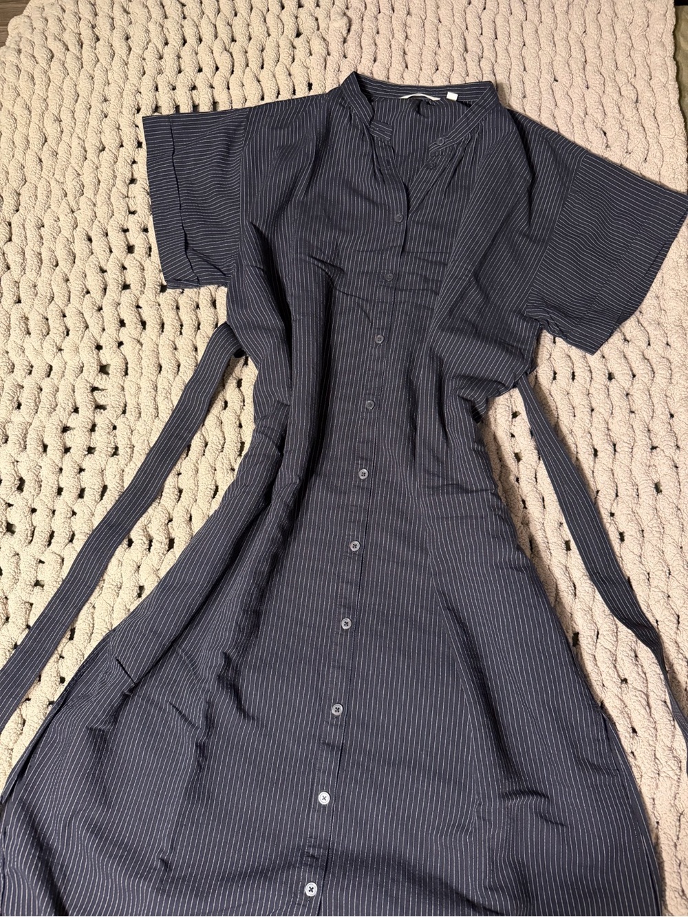 Uniqlo Navy Pinstripe Midi Shirt Dress